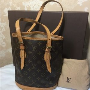 Louis Vuitton bucket bag.